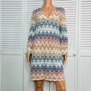 TRINA TURK Multicolor V-Neck Dress Size Medium